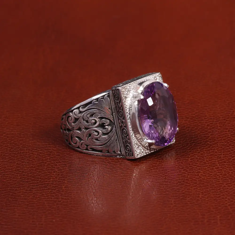 انگشتر آمیتیست مردانه کد 27342