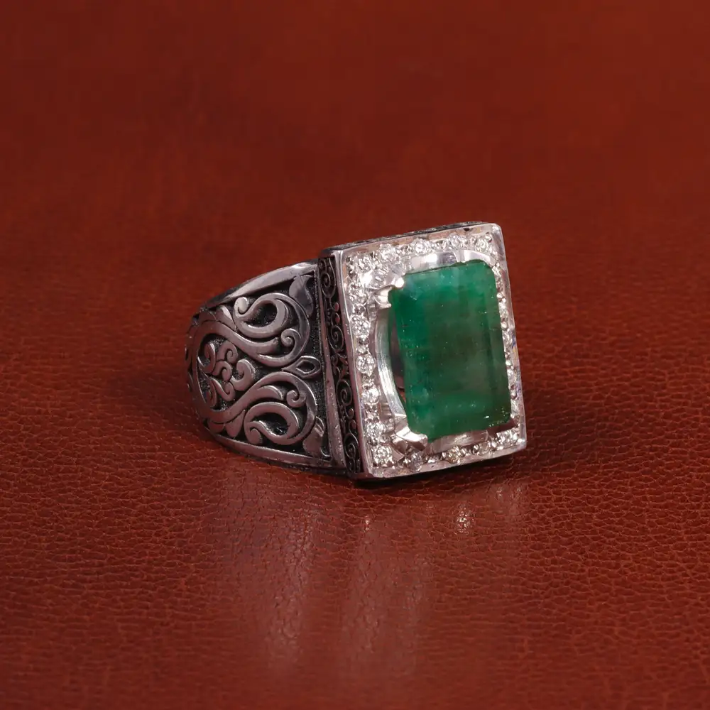 انگشتر زمرد مردانه کد 27356