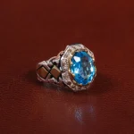 انگشتر توپاز آبی مردانه کد 27760