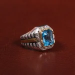 انگشتر توپاز آبی مردانه کد 27761