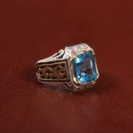 انگشتر توپاز آبی مردانه کد 27764