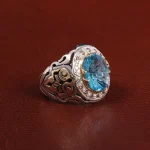 انگشتر توپاز آبی مردانه کد 27766