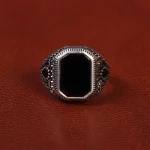 انگشتر عقیق مشکی مردانه کد 26897
