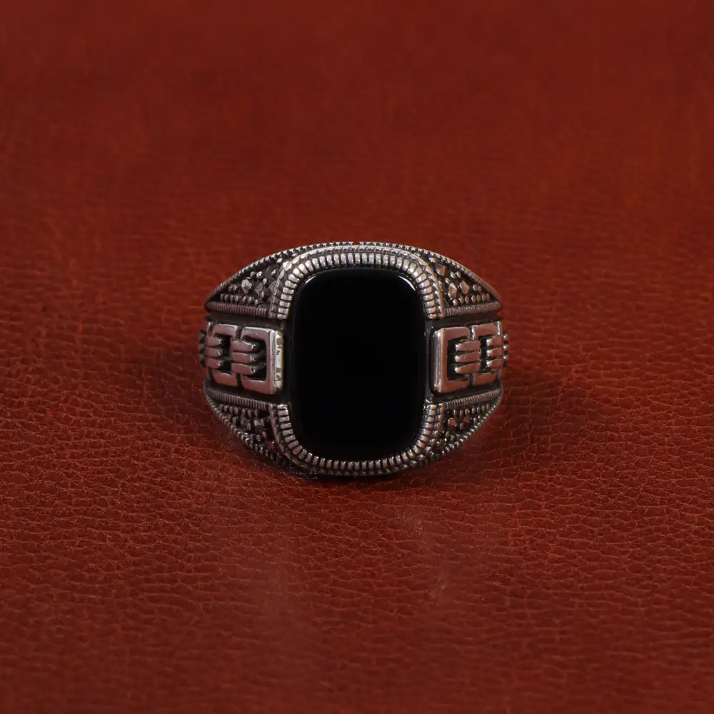 انگشتر عقیق مشکی مردانه کد 26899