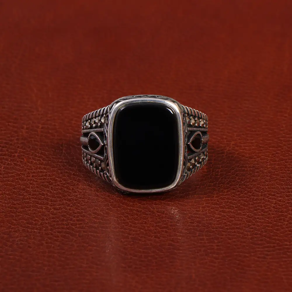 انگشتر عقیق مشکی مردانه کد 26900