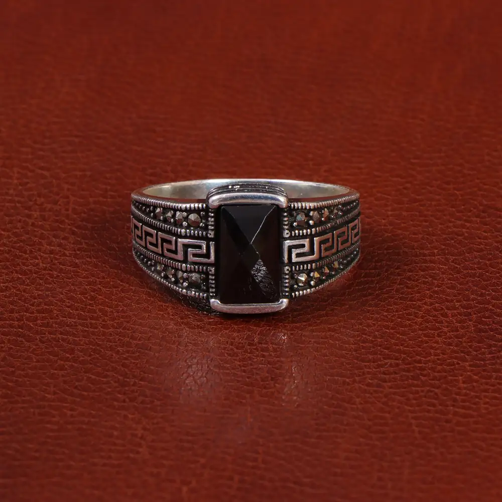 انگشتر عقیق مشکی مردانه کد 26907