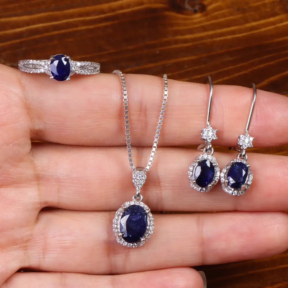 نیم ست یاقوت کبود زنانه کد 27045