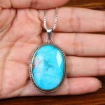 گردنبند فیروزه مردانه طرح گل و مرغ کد 27057