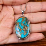 گردنبند فیروزه مردانه طرح گل و مرغ کد 27058