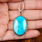 گردنبند فیروزه مردانه طرح گل و مرغ کد 27059