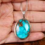 گردنبند فیروزه مردانه طرح گل و مرغ کد 27060