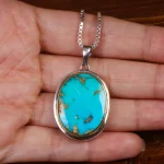 گردنبند فیروزه مردانه طرح گل و مرغ کد 27062