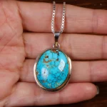 گردنبند فیروزه مردانه طرح گل و مرغ کد 27064