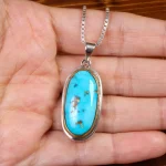 گردنبند فیروزه مردانه طرح گل و مرغ کد 27065