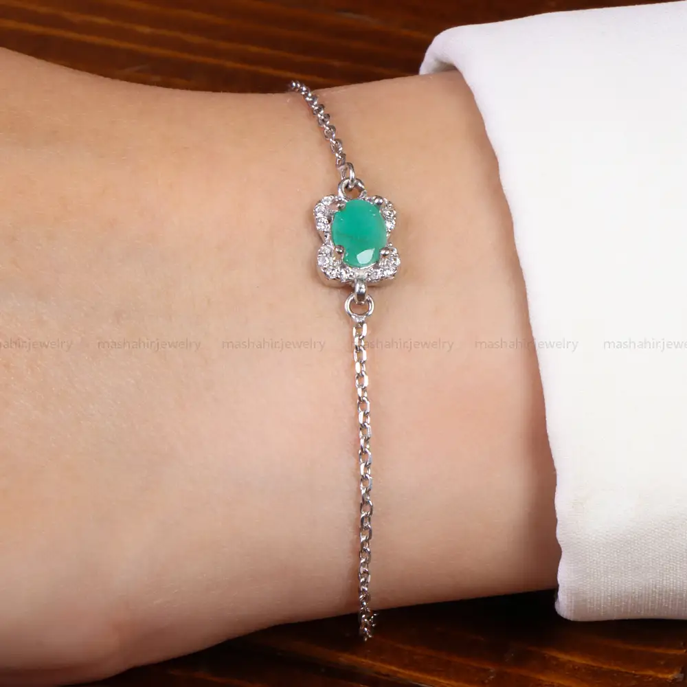 دستبند زمرد زنانه کد 27077
