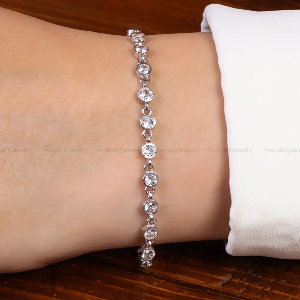دستبند نقره زنانه طرح جواهر کد 27090