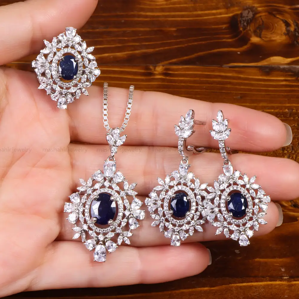 نیم ست یاقوت کبود زنانه کد 27097