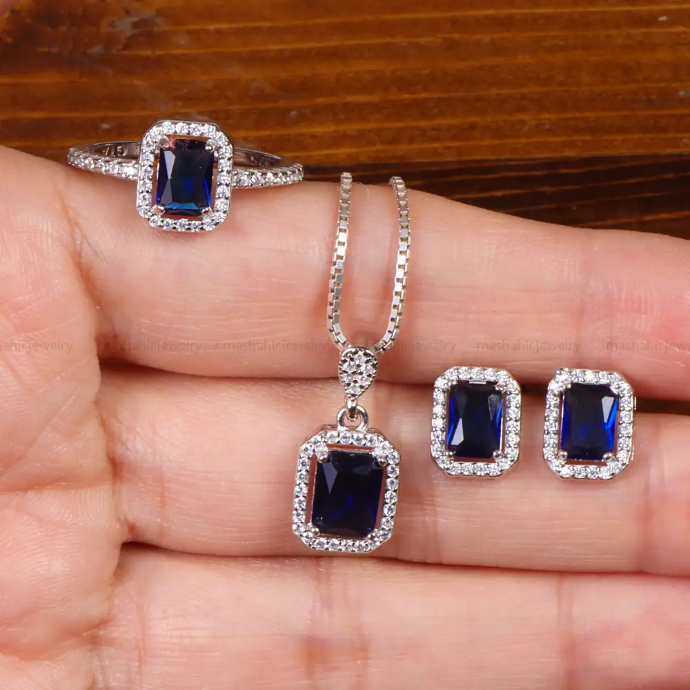 نیم ست طرح یاقوت کبود زنانه کد 27100