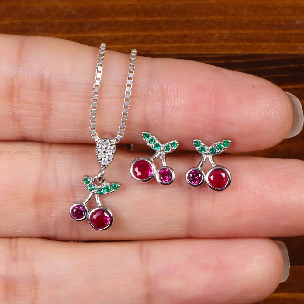 نیم ست نقره زنانه طرح گیلاس کد 27103