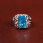 انگشتر توپاز آبی مردانه کد 27314