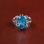 انگشتر توپاز آبی مردانه کد 27317