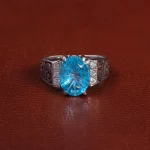 انگشتر توپاز آبی مردانه کد 27318