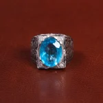 انگشتر توپاز آبی مردانه کد 27320