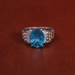 انگشتر توپاز آبی مردانه کد 27321