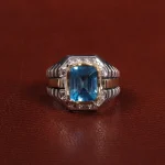 انگشتر توپاز آبی مردانه کد 27761