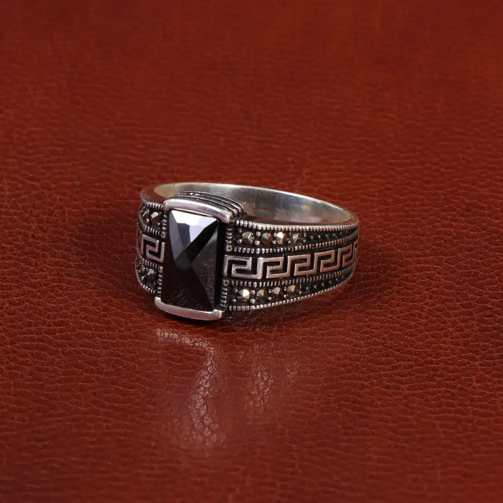 انگشتر عقیق مشکی مردانه کد 26907