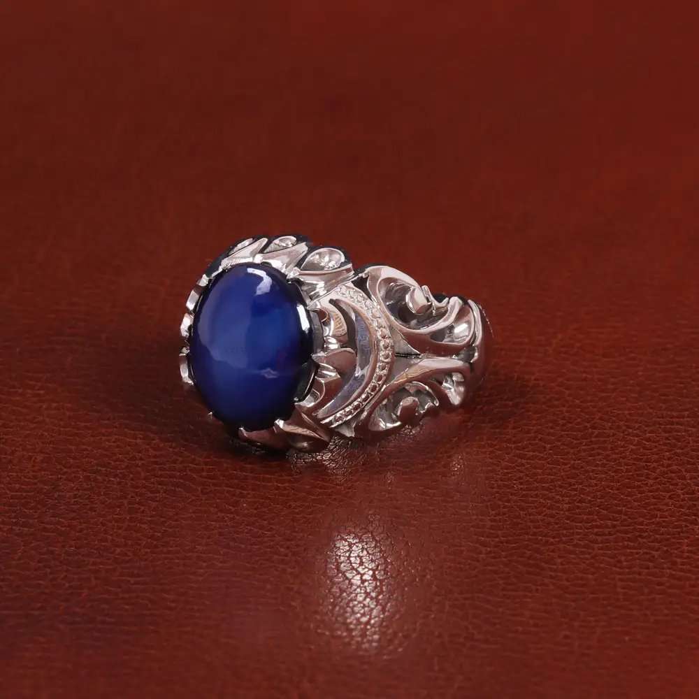 انگشتر یاقوت کبود استار مردانه کد 27333