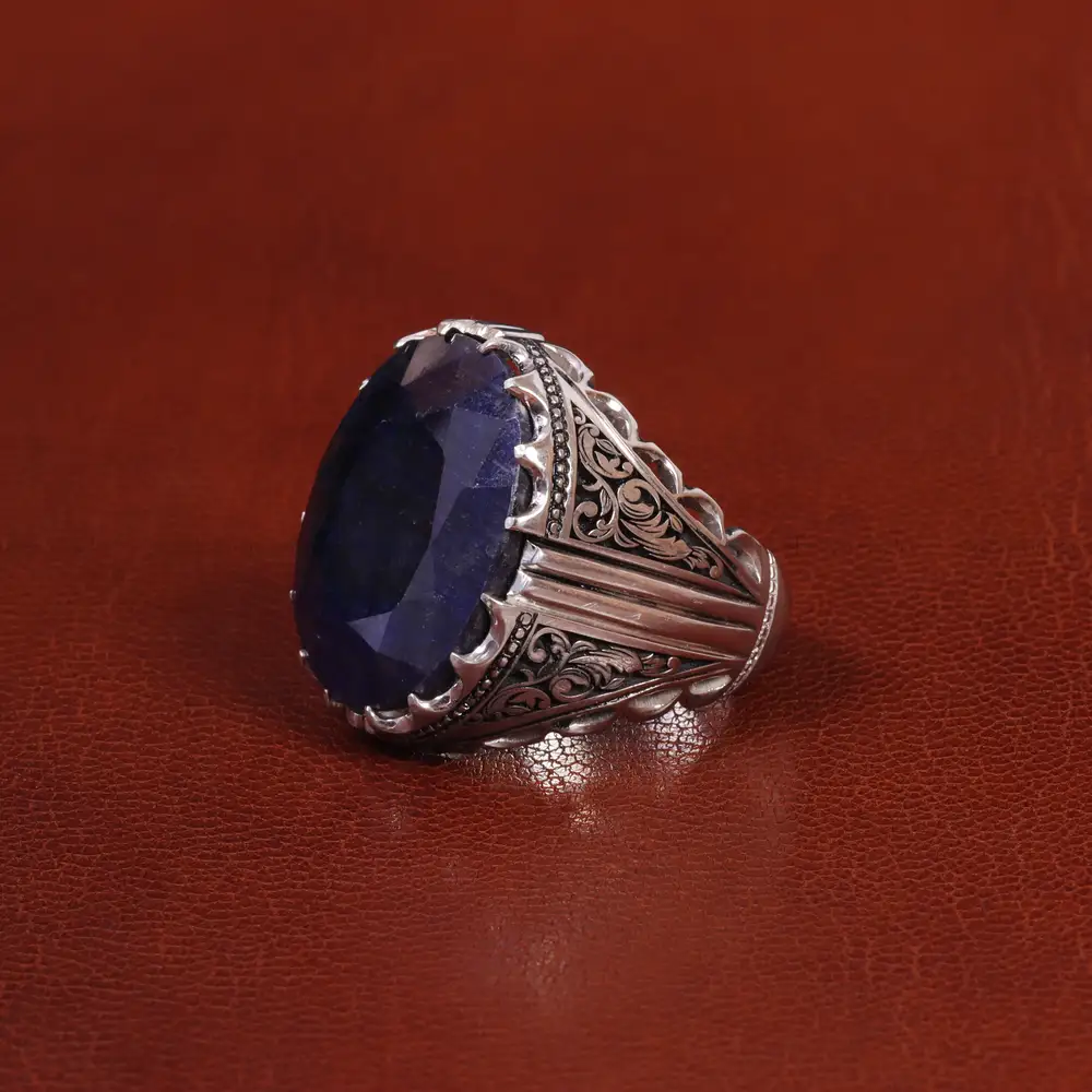انگشتر یاقوت کبود مردانه کد 27335
