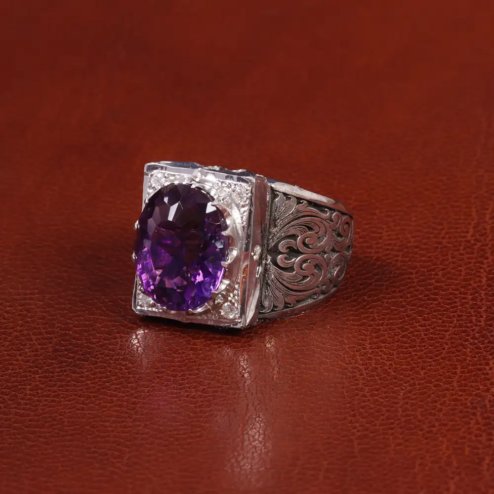 انگشتر آمیتیست مردانه کد 27341