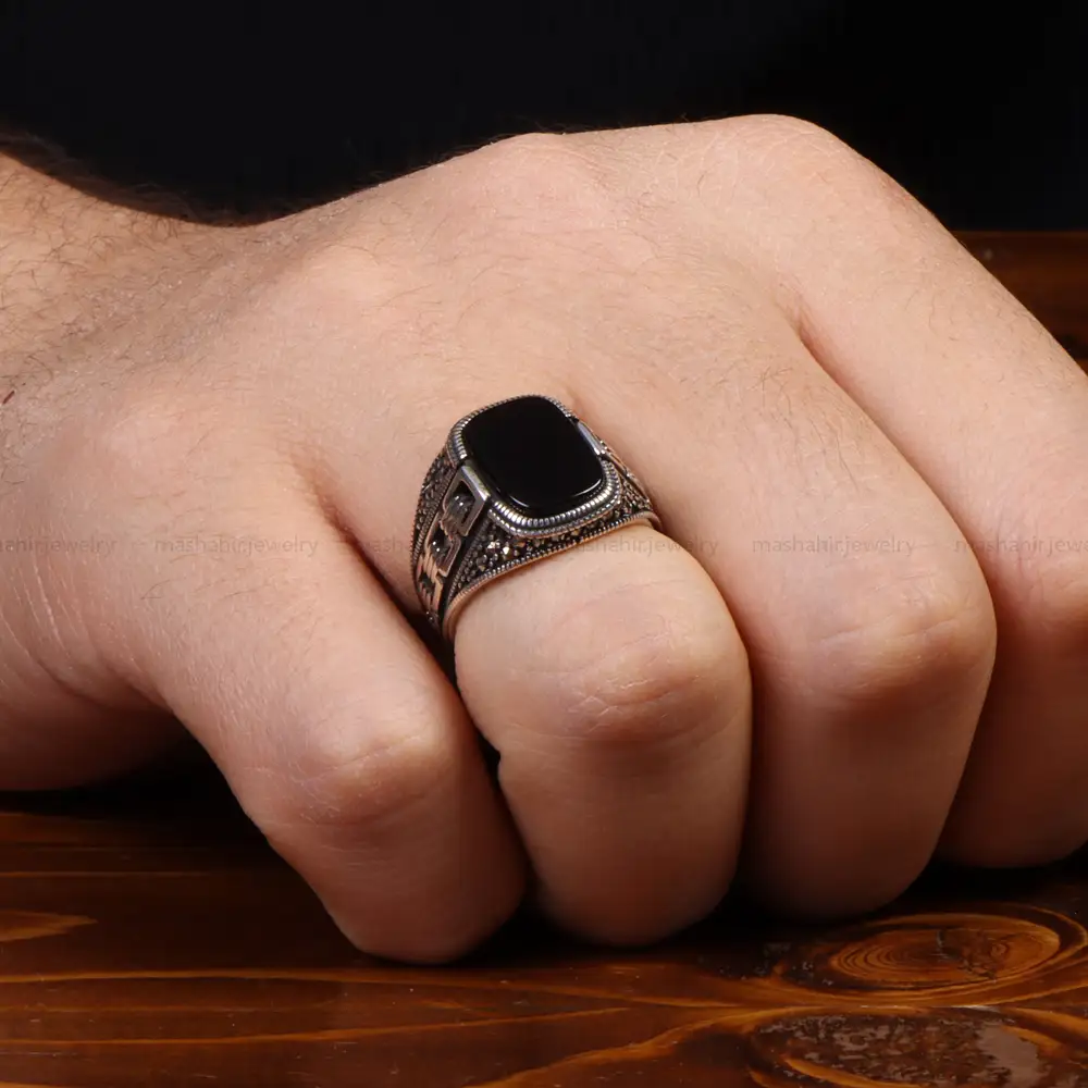 انگشتر عقیق مشکی مردانه کد 26899