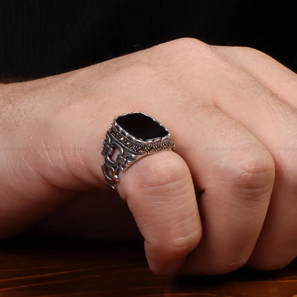 انگشتر عقیق مشکی مردانه کد 26901