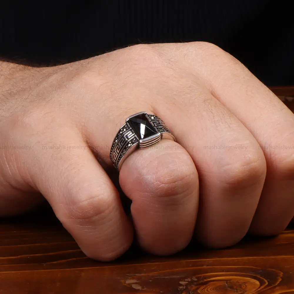 انگشتر عقیق مشکی مردانه کد 26907