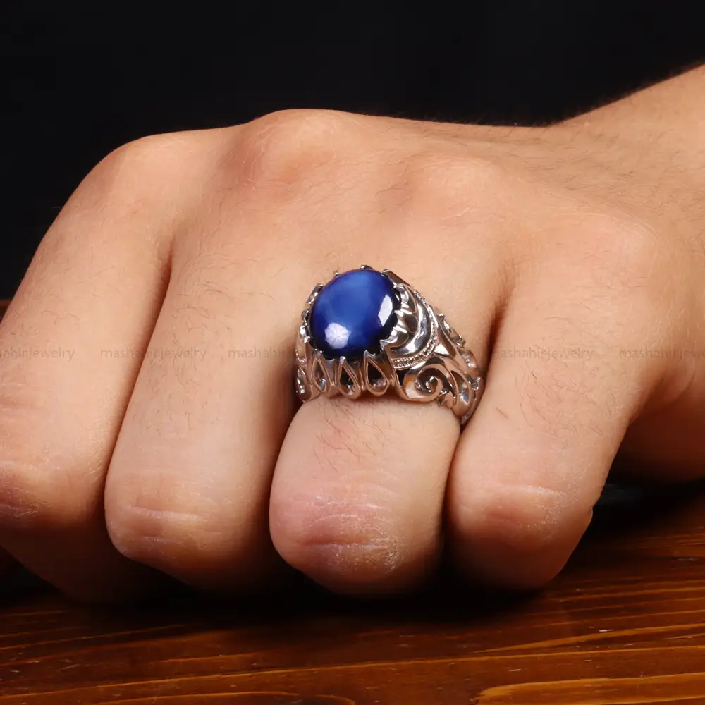 انگشتر یاقوت کبود استار مردانه کد 27333