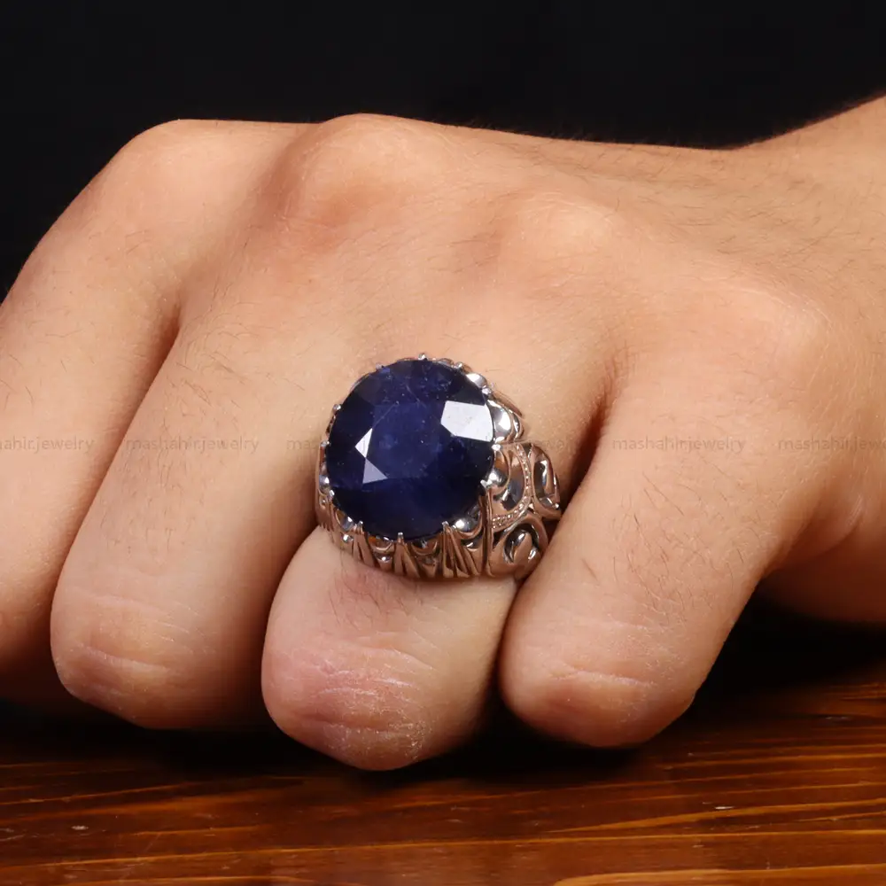 انگشتر یاقوت کبود مردانه کد 27334