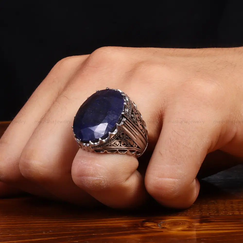 انگشتر یاقوت کبود مردانه کد 27335