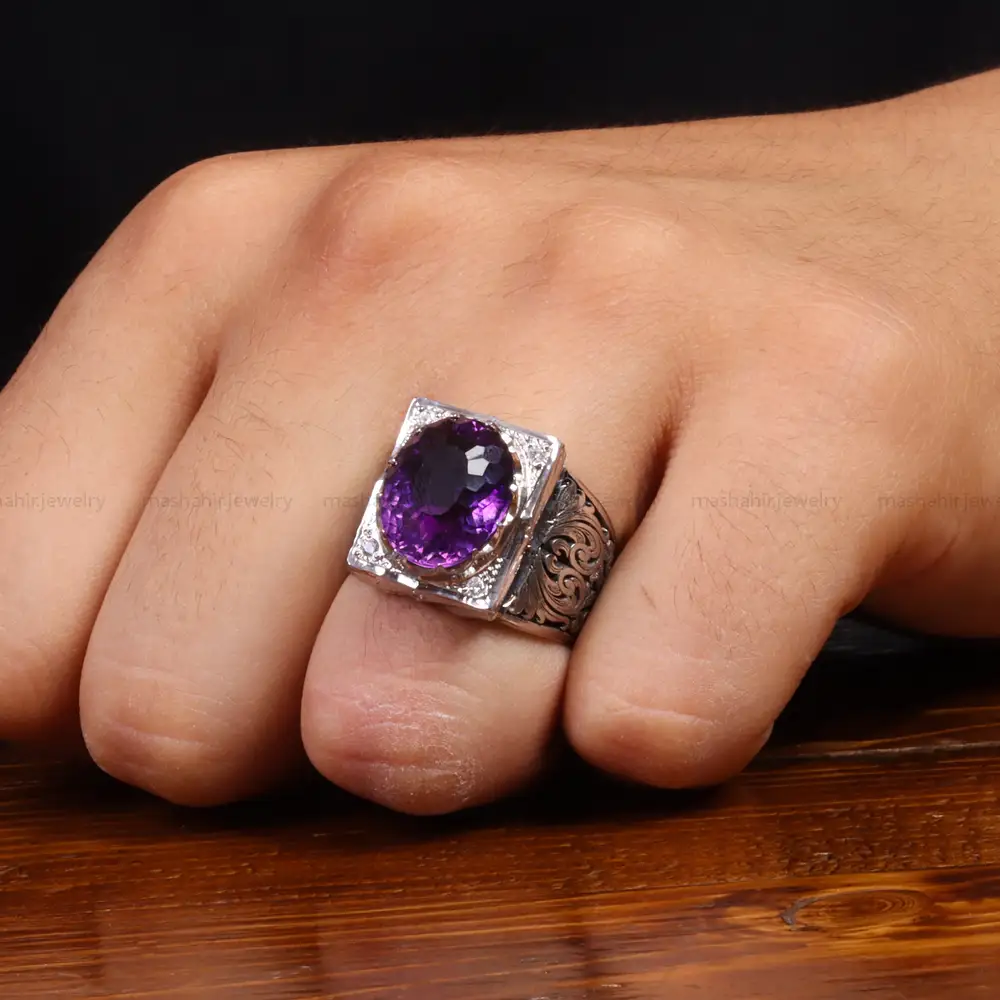 انگشتر آمیتیست مردانه کد 27341