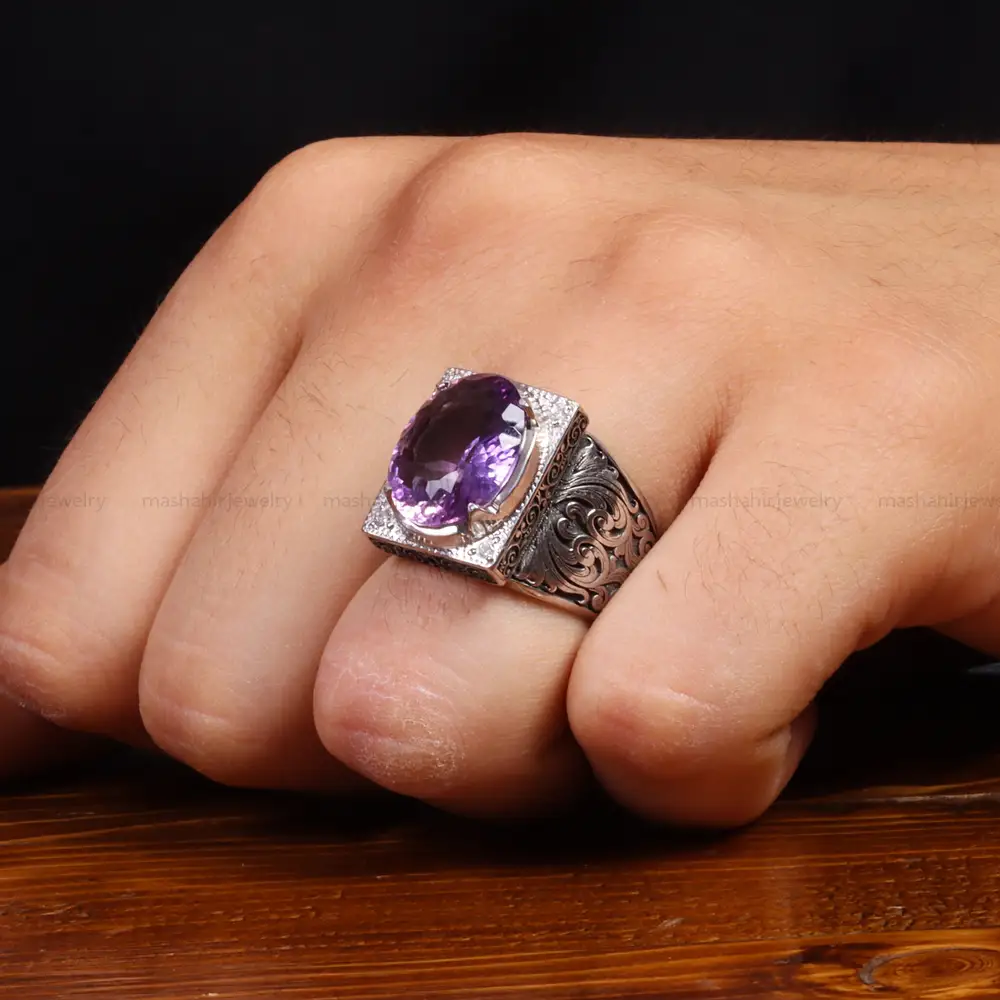 انگشتر آمیتیست مردانه کد 27342