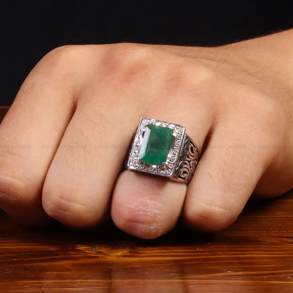انگشتر زمرد مردانه کد 27356