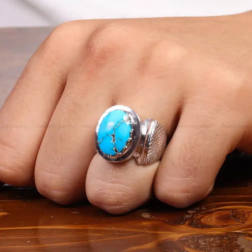 انگشتر فیروزه شجری مردانه کد 27495