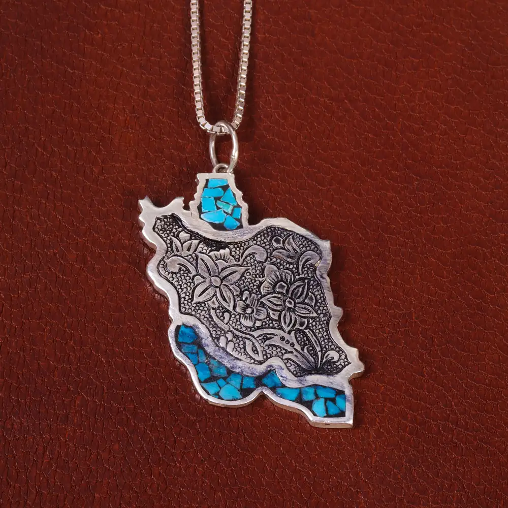 گردنبند فیروزه کوب طرح ایران کد 28411