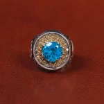 انگشتر توپاز آبی مردانه کد 28267