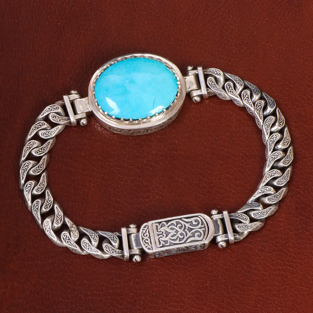 دستبند فیروزه مردانه کد 28881