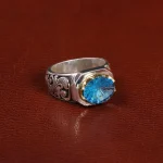 انگشتر توپاز آبی مردانه کد 29414