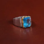 انگشتر توپاز آبی مردانه کد 29645