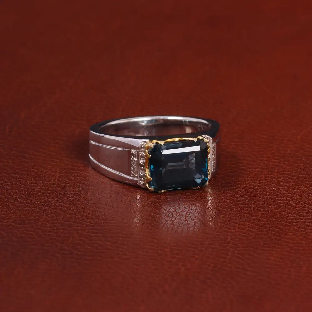 انگشتر توپاز آبی مردانه کد 29650