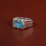 انگشتر توپاز آبی مردانه کد 29672